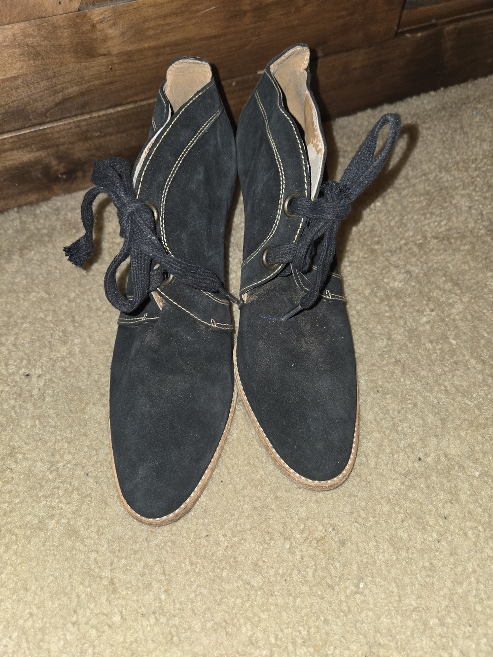 Black Suede Lace-Up Women's Ankle Boots